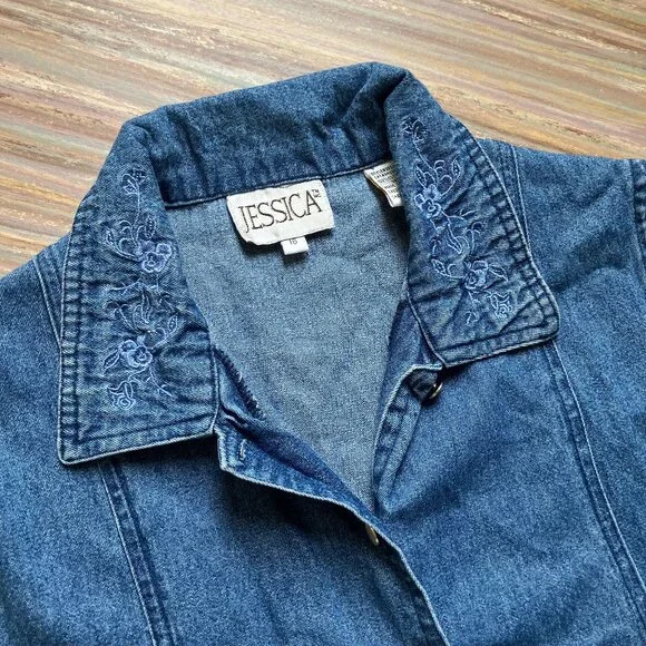 Jessica Sleeveless Denim Chambray Maxi Dress Button Front Embroidered Collar - Picture 7 of 10